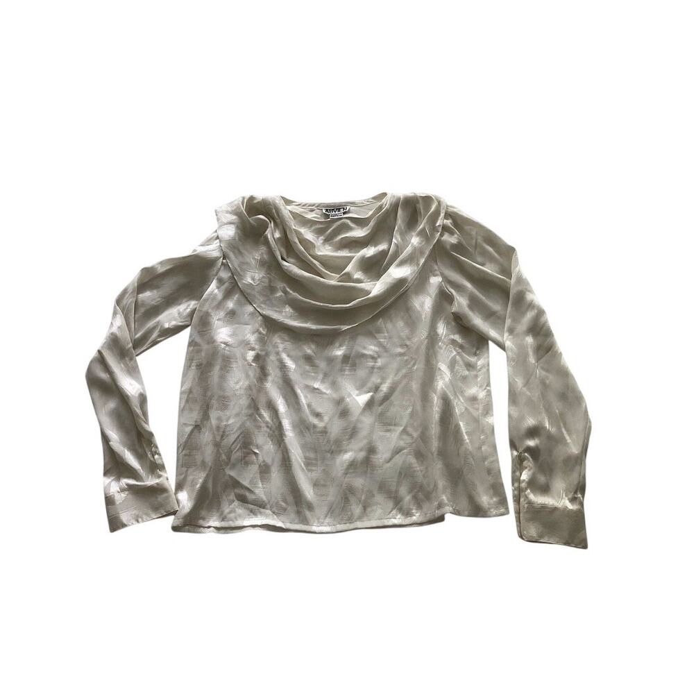 White Secretary Blouse Vintage Abvien Shiny Half Cowl Side Button Collar